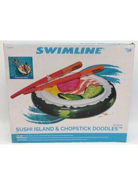 Swimline Sushi Island & Chopstick Doodles Pool Float Set 60" Inflatable Futomaki